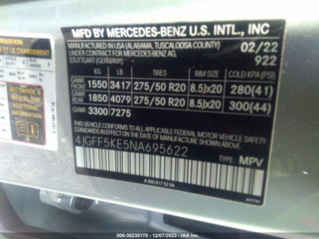4JGFF5KE5NA695622 Mercedes-Benz Gls 450