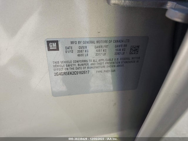 2012 Buick Regal მანქანა იყიდება აუქციონზე, vin: 2G4GR5EK2C9162617, აუქციონის ნომერი: 38238429