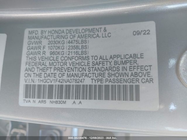 1HGCV1F42NA078247 Honda Accord Sport Special Edition
