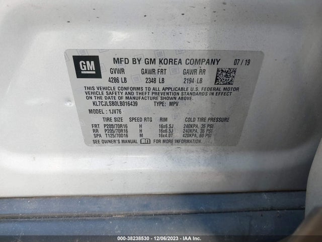 Chevrolet Trax Fwd Lt 2020 KL7CJLSB0LB016439 Image 9