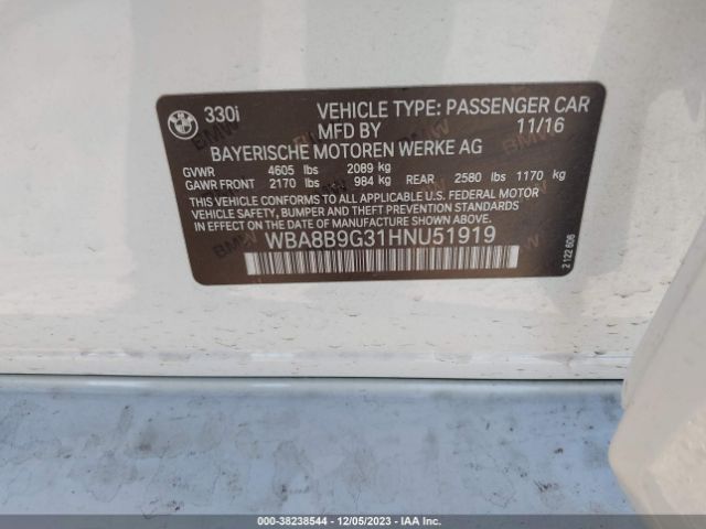 WBA8B9G31HNU51919 BMW 330I