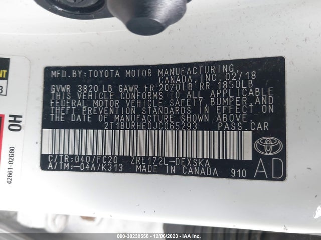 Toyota COROLLA SE 2018 2T1BURHE0JC065293 Image 9