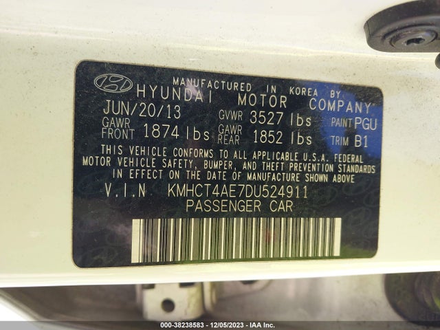 2013 HYUNDAI ACCENT GLS VIN: KMHCT4AE7DU524911