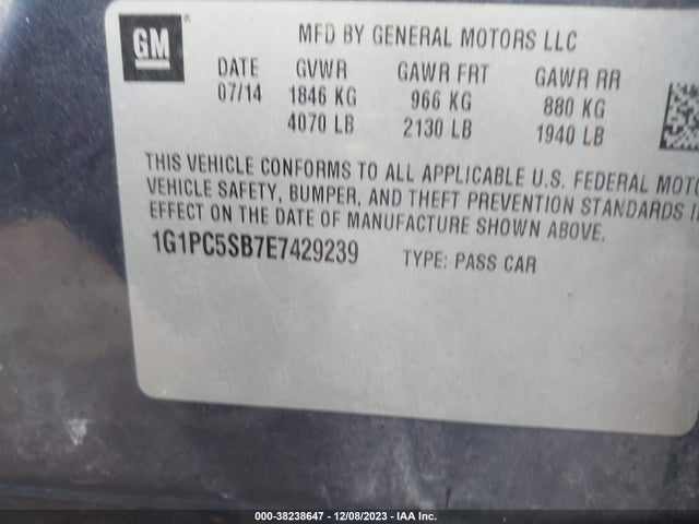 Chevrolet Cruze 1lt 2014 1G1PC5SB7E7429239 Image 9