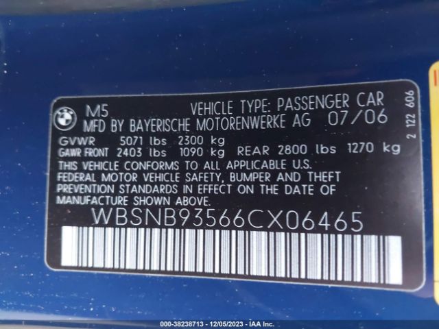 2006 BMW 5 SERIES WBSNB93566CX06465 Photo 8