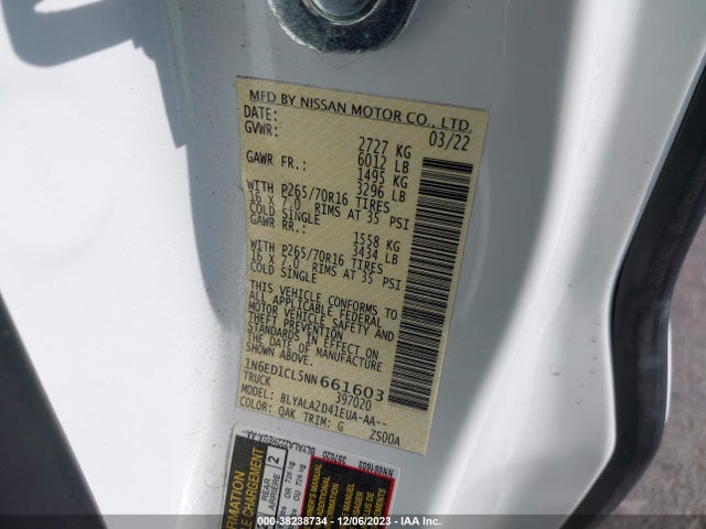 Nissan Frontier S 4x2 2022 1N6ED1CL5NN661603 Image 9