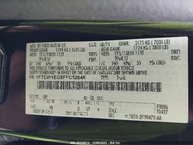 Ford F-150 Platinum 2015 1FTEW1EG5FFC52848 Image 9