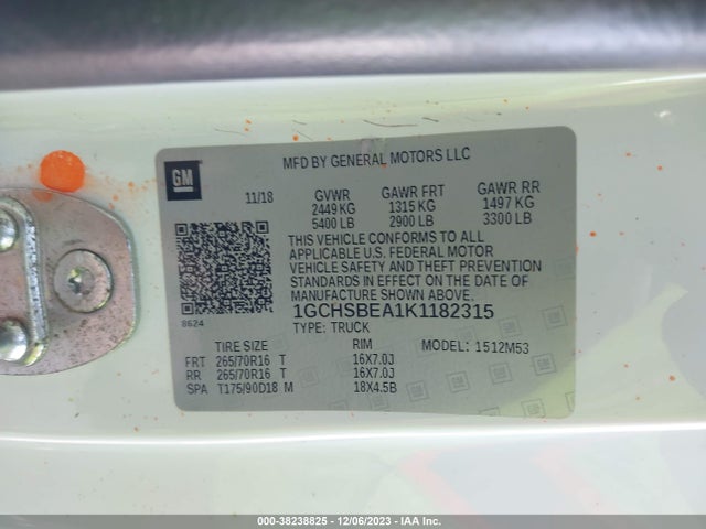 Chevrolet Colorado Wt 2019 1GCHSBEA1K1182315 Image 9