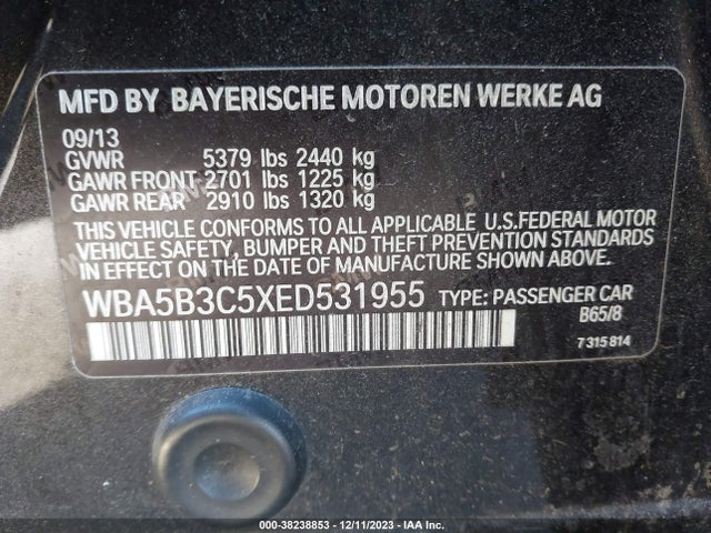 2014 BMW 535I XDRIVE VIN: WBA5B3C5XED531955