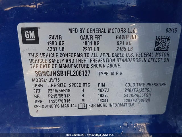 Chevrolet TRAX LTZ 2015 3GNCJNSB1FL208137 Image 9
