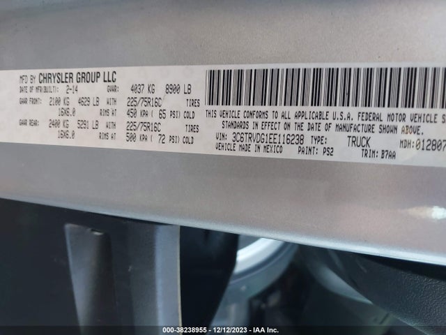 2014 RAM PROMASTER 2500 HIGH ROOF VIN: 3C6TRVDG1EE116238