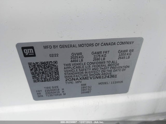 Chevrolet EQUINOX RS 2022 2GNAXMEV1N6124361 Image 9