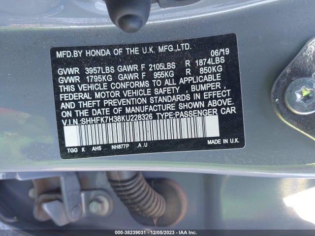 Honda Civic Lx 2019 SHHFK7H38KU228326 Image 9