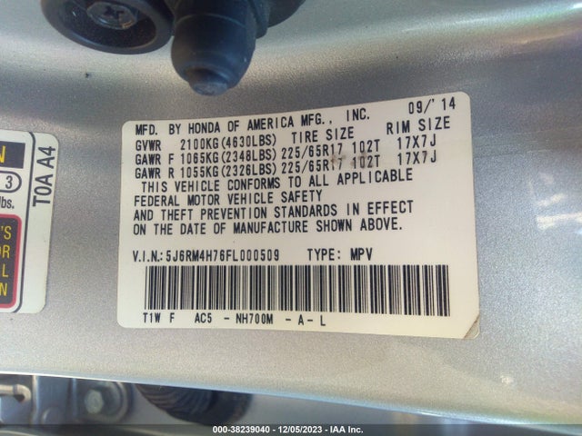 Honda Cr-v Ex-l 2015 5J6RM4H76FL000509 Image 9