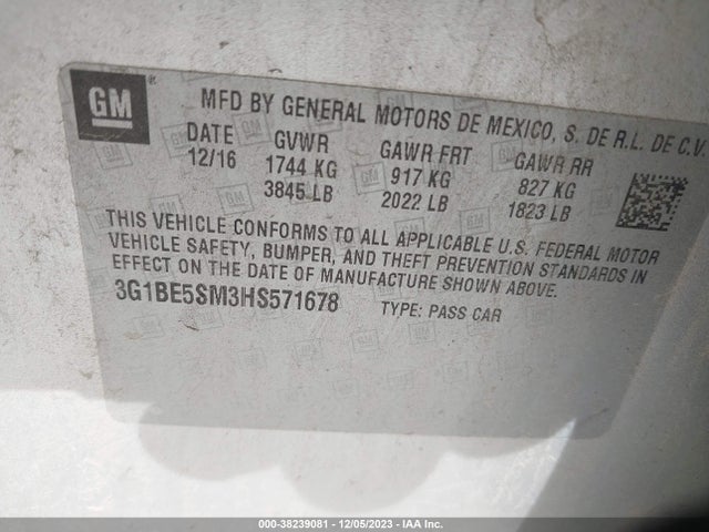 Chevrolet Cruze Lt Auto 2017 3G1BE5SM3HS571678 Image 9