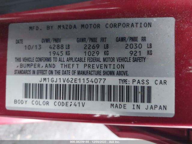2014 MAZDA MAZDA6 I TOURING VIN: JM1GJ1V62E1154077