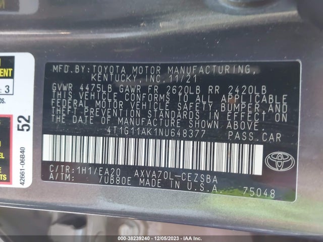 Toyota CAMRY SE 2022 4T1G11AK1NU648377 Image 9