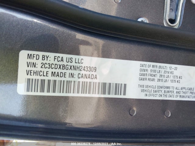 Dodge Charger Sxt Rwd 2022 2C3CDXBGXNH243309 Image 9