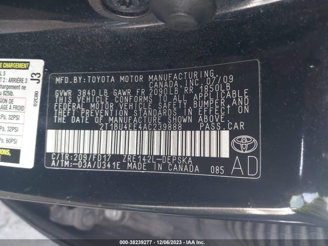 2010 TOYOTA COROLLA XLE/S/LE VIN: 2T1BU4EE4AC239888