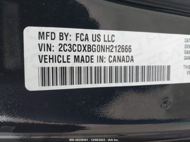 2C3CDXBG0NH212666 Dodge Charger Sxt Rwd