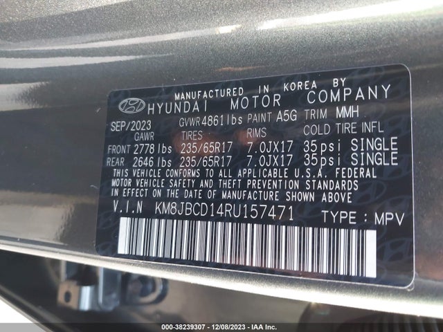 KM8JBCD14RU157471 Hyundai Tucson Hybrid Blue
