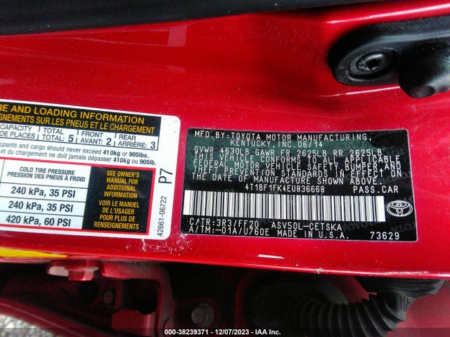 Toyota CAMRY SE 2014 4T1BF1FK4EU836668 Image 9