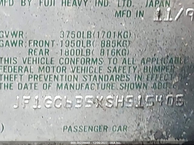 1995 SUBARU IMPREZA L VIN: JF1GC635XSH515405