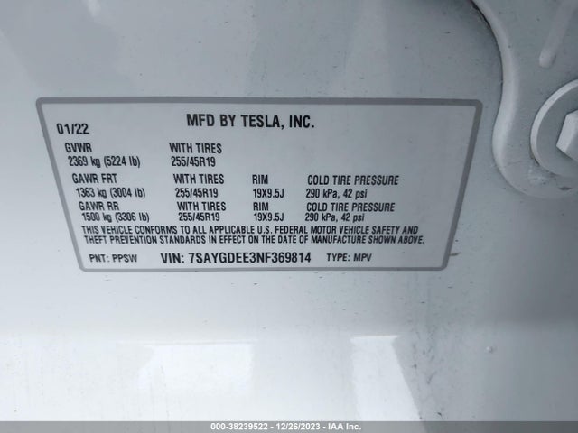 Tesla Model Y Long Range 2022 7SAYGDEE3NF369814 Image 9