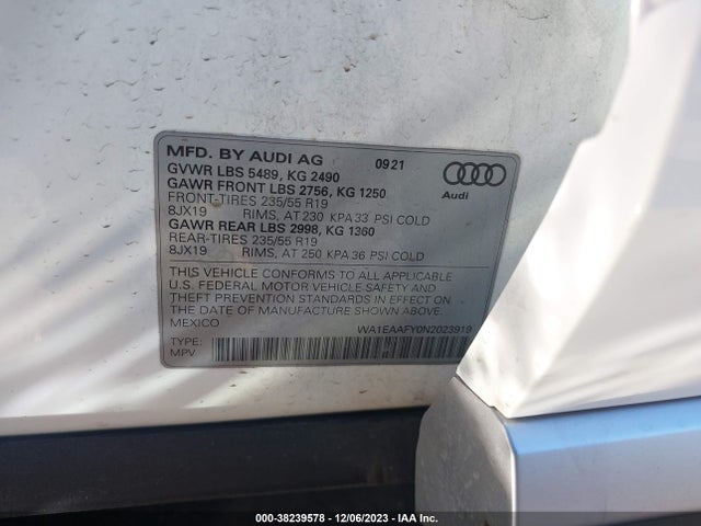 WA1EAAFY0N2023919 Audi Q5 Premium Plus 45 Tfsi S Line Quattro S Tronic