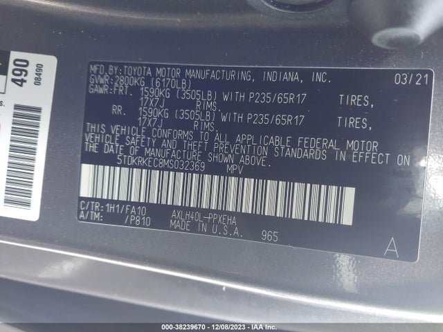 Toyota SIENNA LE 2021 5TDKRKEC8MS032369 Image 9