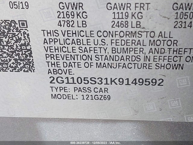 Chevrolet Impala Premier 2019 2G1105S31K9149592 Image 9