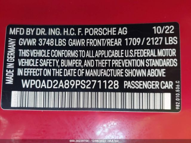 2023 PORSCHE 718 CAYMAN WP0AD2A89PS271128 Photo 8