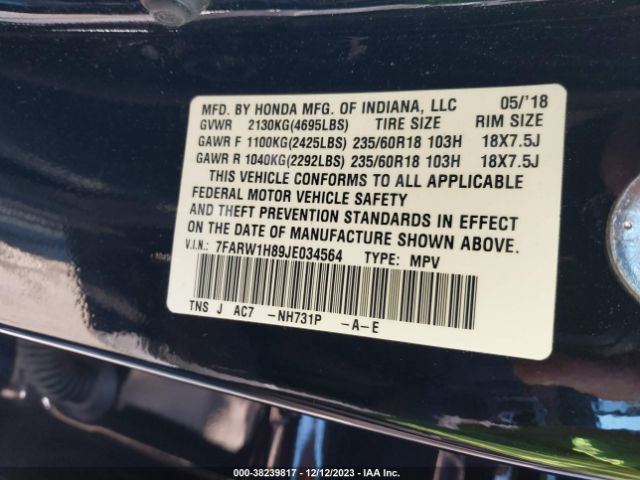 7FARW1H89JE034564 Honda Cr-v Ex-l/ex-l Navi