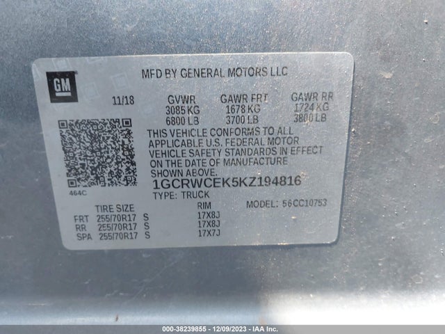 Chevrolet Silverado 1500 Lt 2019 1GCRWCEK5KZ194816 Image 9
