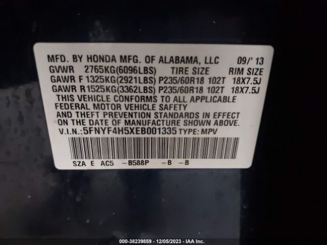 5FNYF4H5XEB001335 Honda Pilot Ex-l