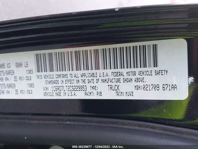 2012 RAM 1500 SLT VIN: 1C6RD7LT2CS229953