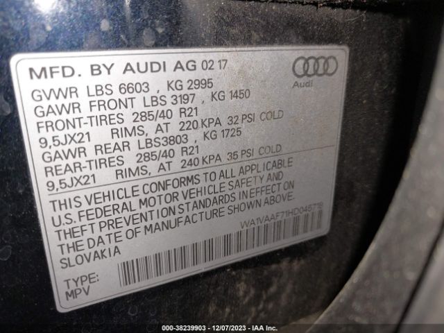 WA1VAAF71HD045718 Audi Q7 3.0t Premium