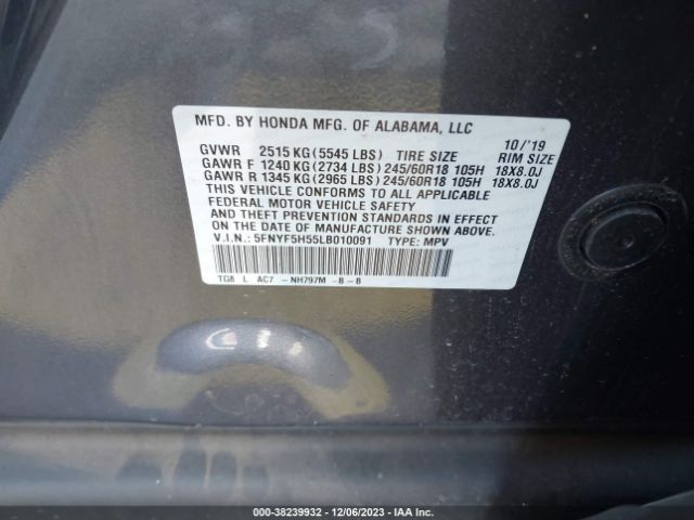 5FNYF5H55LB010091 Honda Pilot Ex-l
