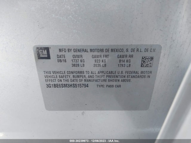 Chevrolet Cruze Lt Auto 2017 3G1BE6SM3HS515794 Image 9