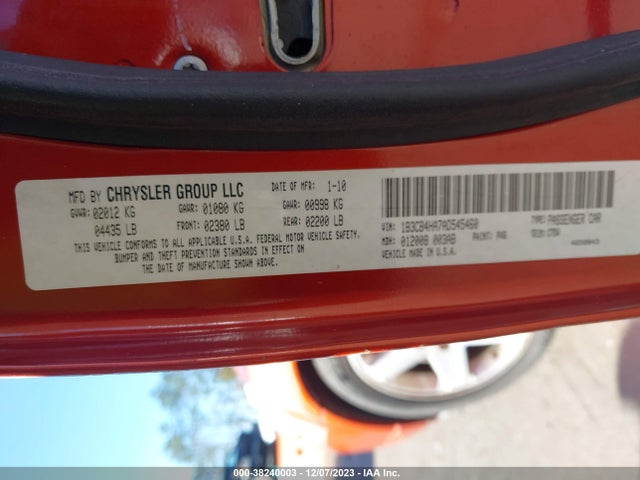 2010 DODGE CALIBER SXT VIN: 1B3CB4HA7AD545460