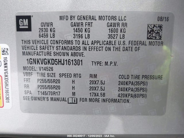 Chevrolet Traverse 1lt 2017 1GNKVGKD5HJ161301 Image 9