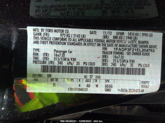 1FADP3F21EL204762 Ford FOCUS SE