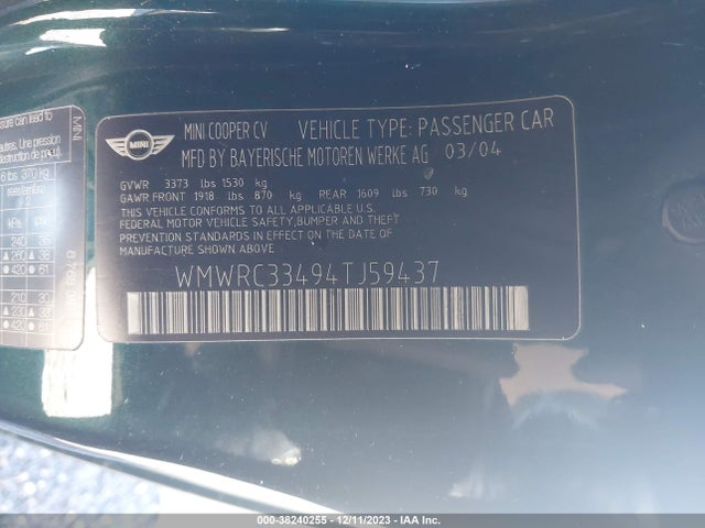 2004 MINI COOPER WMWRC33494TJ59437 Photo 8