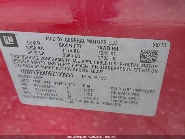 Chevrolet EQUINOX 1LT 2014 1GNFLFEK8EZ100534 Image 9