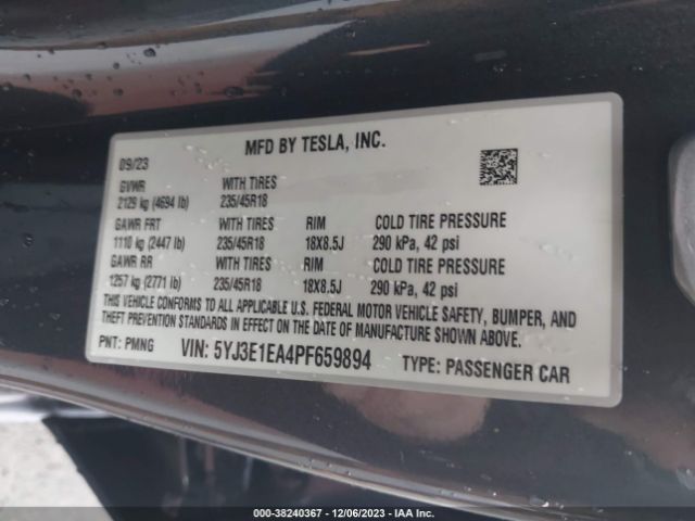 5YJ3E1EA4PF659894 Tesla Model 3 Rear-wheel Drive