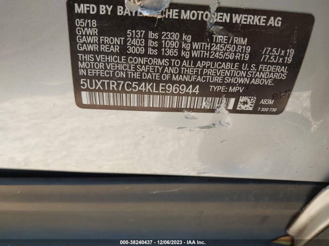 BMW X3 Sdrive30i 2019 5UXTR7C54KLE96944 Image 9