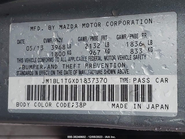 2013 MAZDA MAZDA3 I SV VIN: JM1BL1TGXD1837370