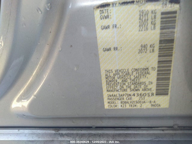 2013 NISSAN ALTIMA 2.5 SL VIN: 1N4AL3AP7DN436058