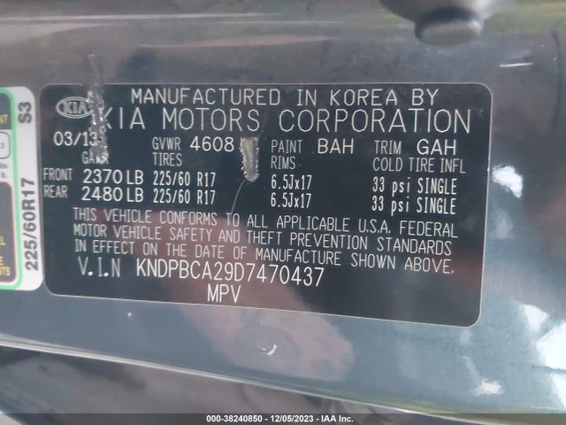 2013 KIA SPORTAGE LX VIN: KNDPBCA29D7470437
