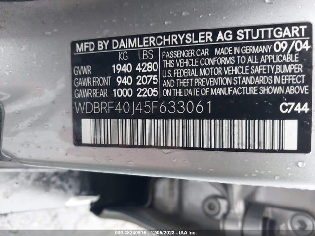 2005 MERCEDES-BENZ C 230 KOMPRESSOR SPORT VIN: WDBRF40J45F633061